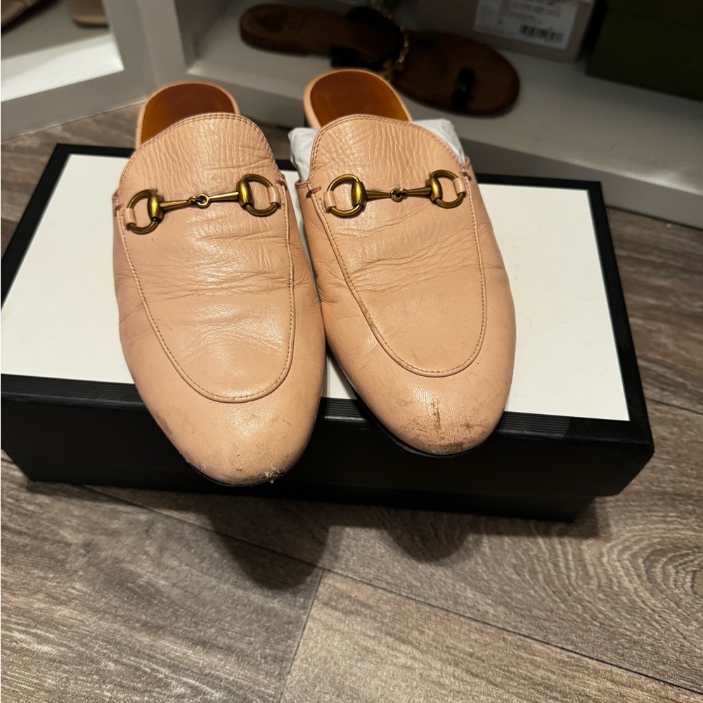 Pink Gucci princetown loafers